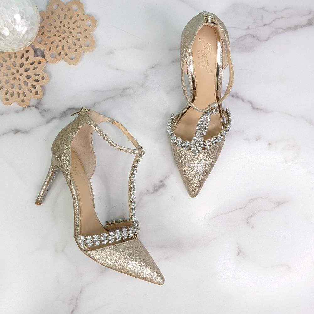 Jewel Badgley Mischka Meena Crystal Embellished T-Strap Pump